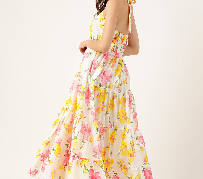 Floral Printed Halter Neck Cotton Casual Maxi Dress