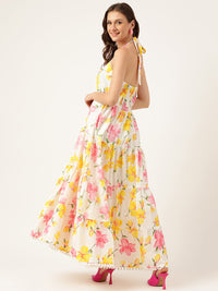 Floral Printed Halter Neck Cotton Casual Maxi Dress