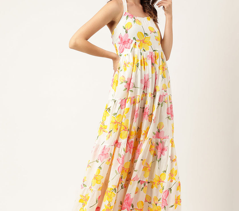 Floral Printed Halter Neck Cotton Casual Maxi Dress