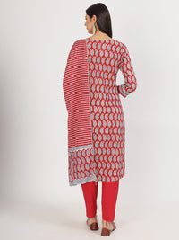 Divena Maroon Paisley Print Cotton Kurta pants with Dupatta set