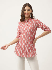 Divena Peach Printed Modal Chanderi Top