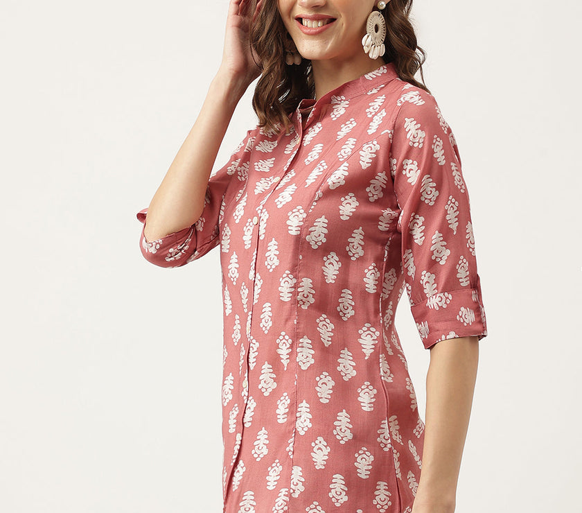 Divena Peach Printed Modal Chanderi Top