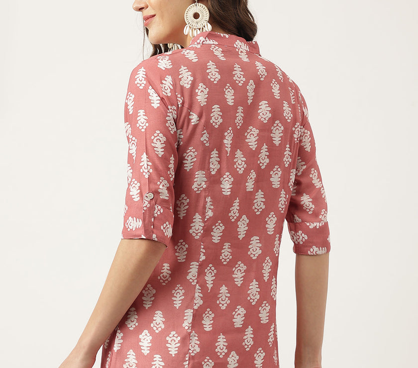 Divena Peach Printed Modal Chanderi Top