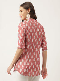 Divena Peach Printed Modal Chanderi Top