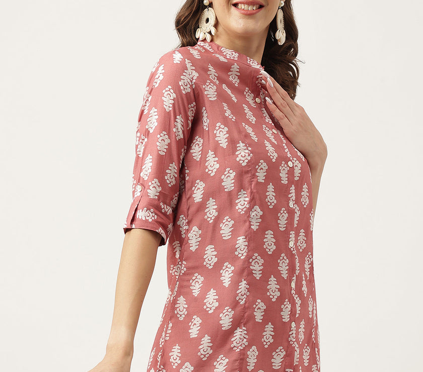 Divena Peach Printed Modal Chanderi Top