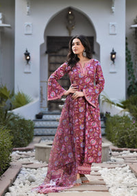 Divena Magenta Hand Block Floral Printed Cotton Kurta Set