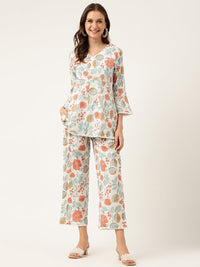 Divena Women Floral Printed Pure Cotton Tunic With Trousers