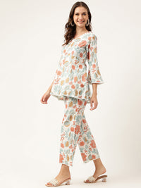 Divena Women Floral Printed Pure Cotton Tunic With Trousers