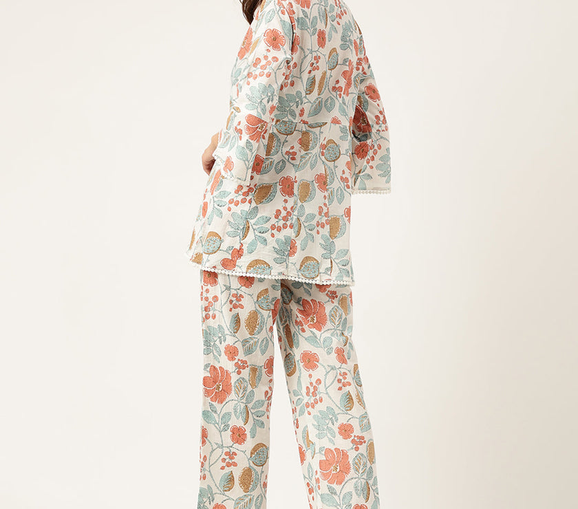 Divena Women Floral Printed Pure Cotton Tunic With Trousers