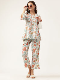 Divena Women Floral Printed Pure Cotton Tunic With Trousers