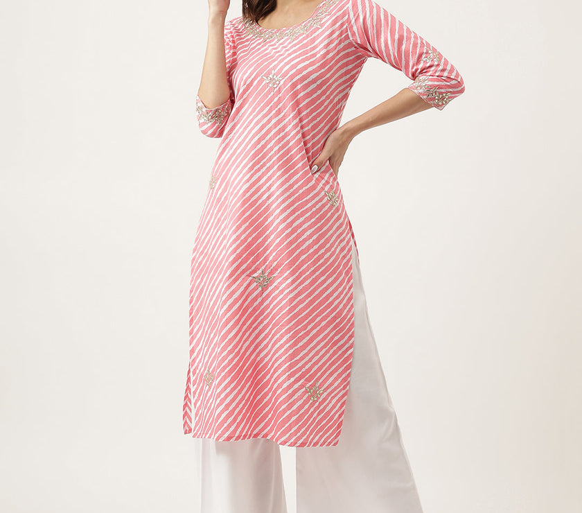 Divena Stripe Print with Gota work cotton Straight Kurta