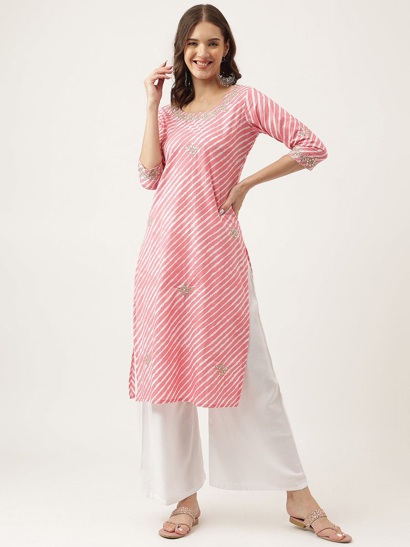 Divena Stripe Print with Gota work cotton Straight Kurta