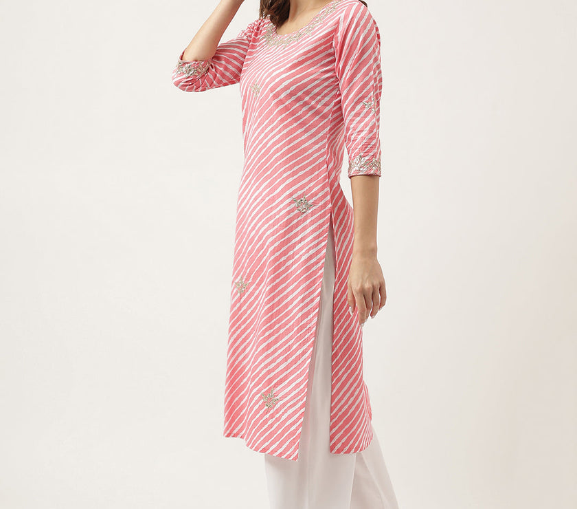 Divena Stripe Print with Gota work cotton Straight Kurta