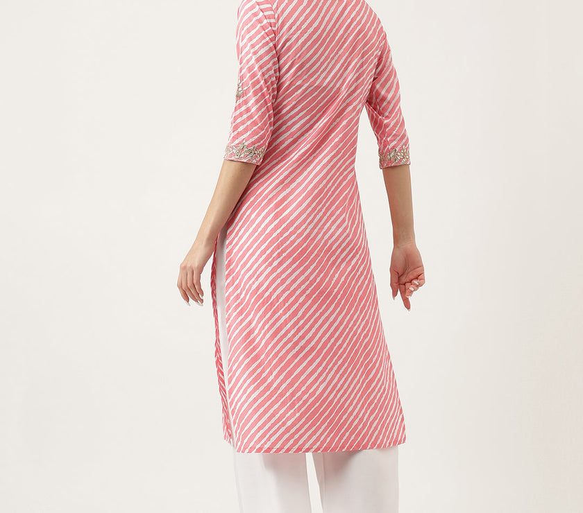 Divena Stripe Print with Gota work cotton Straight Kurta