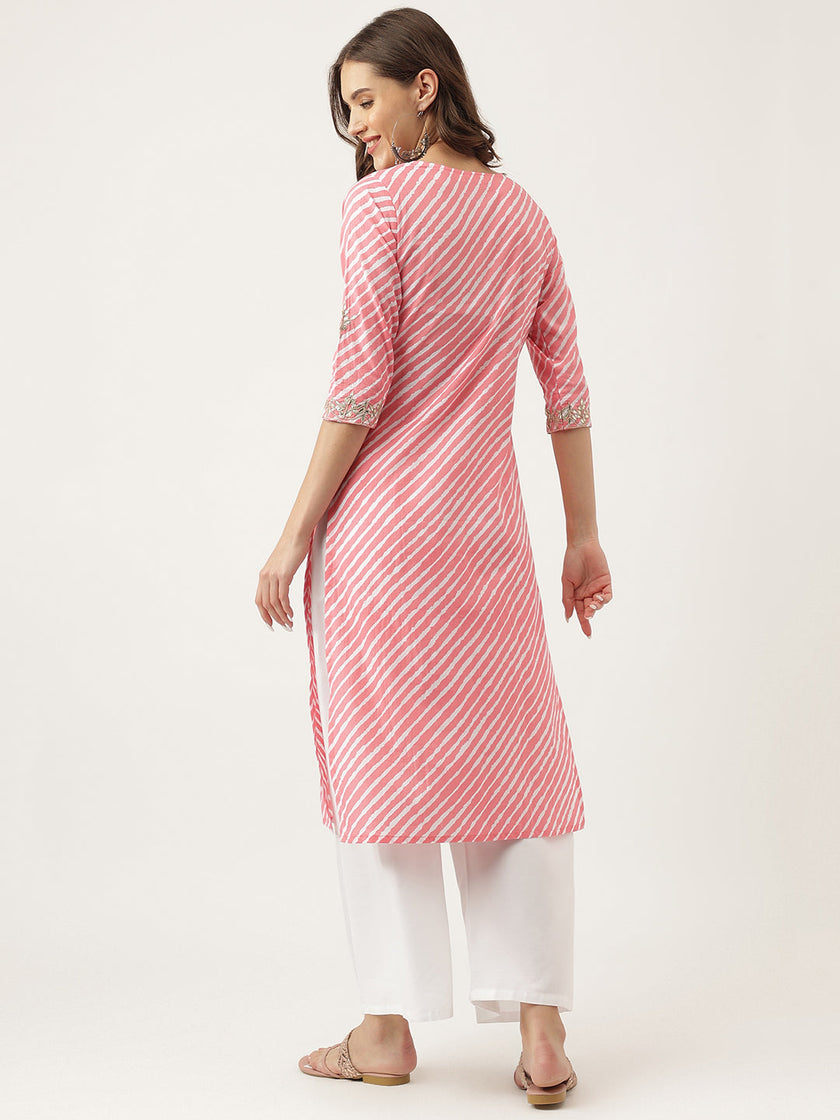 Divena Stripe Print with Gota work cotton Straight Kurta