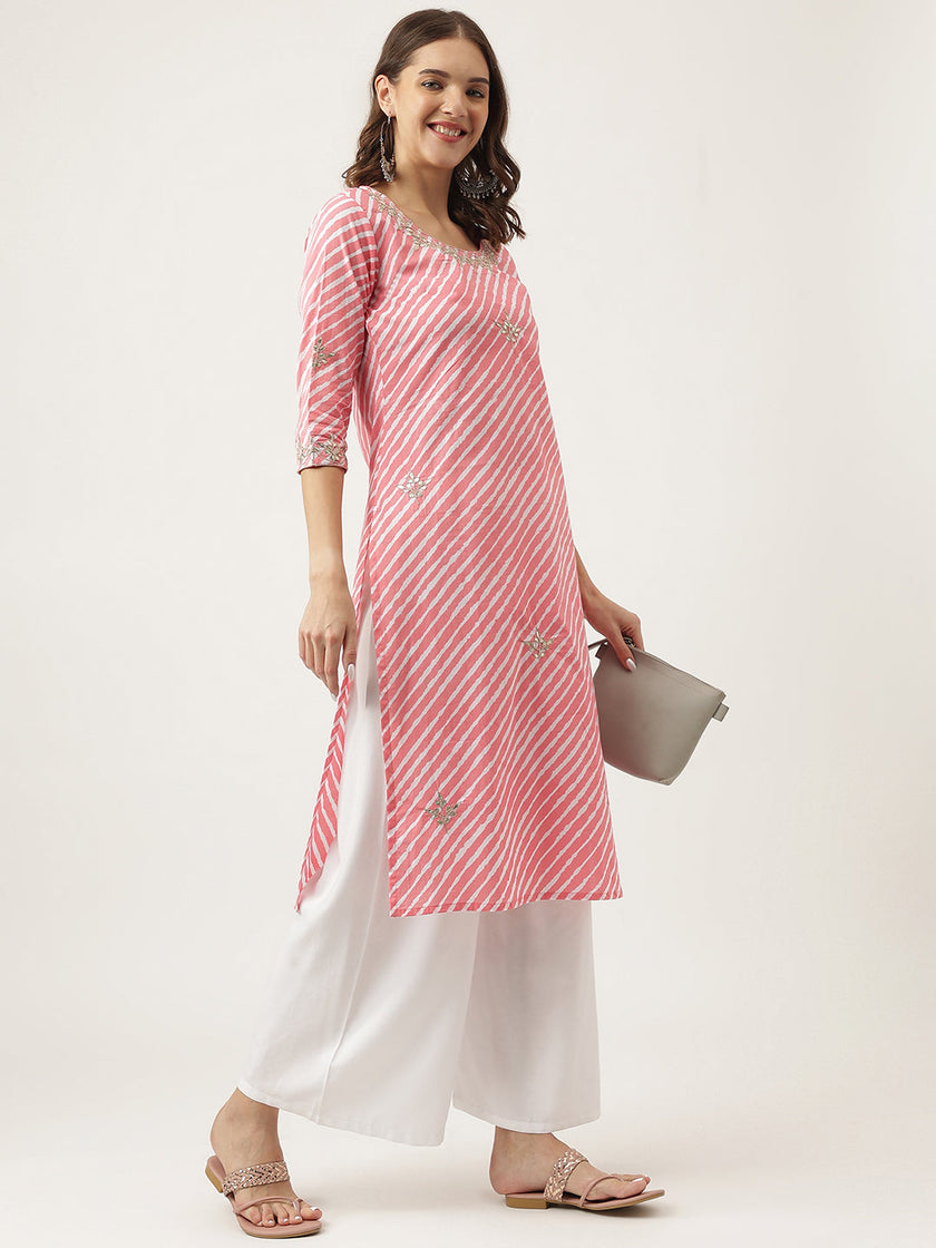 Divena Stripe Print with Gota work cotton Straight Kurta