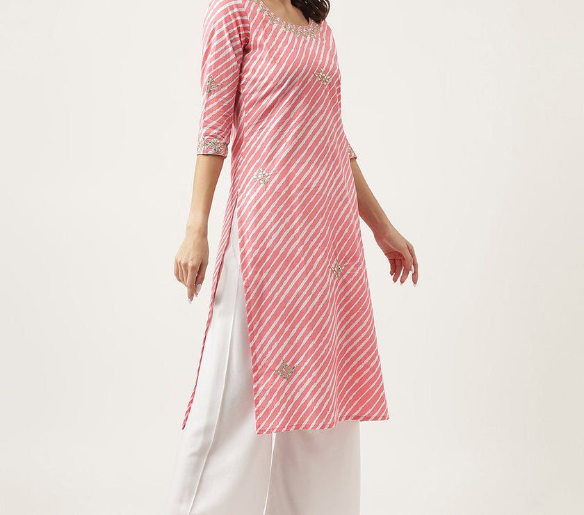 Divena Stripe Print with Gota work cotton Straight Kurta