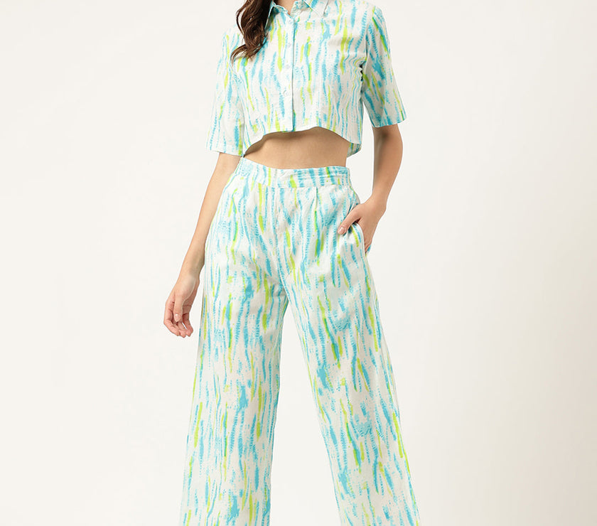 Divena Women Tie And Dye Pure Cotton Shirt With Trousers