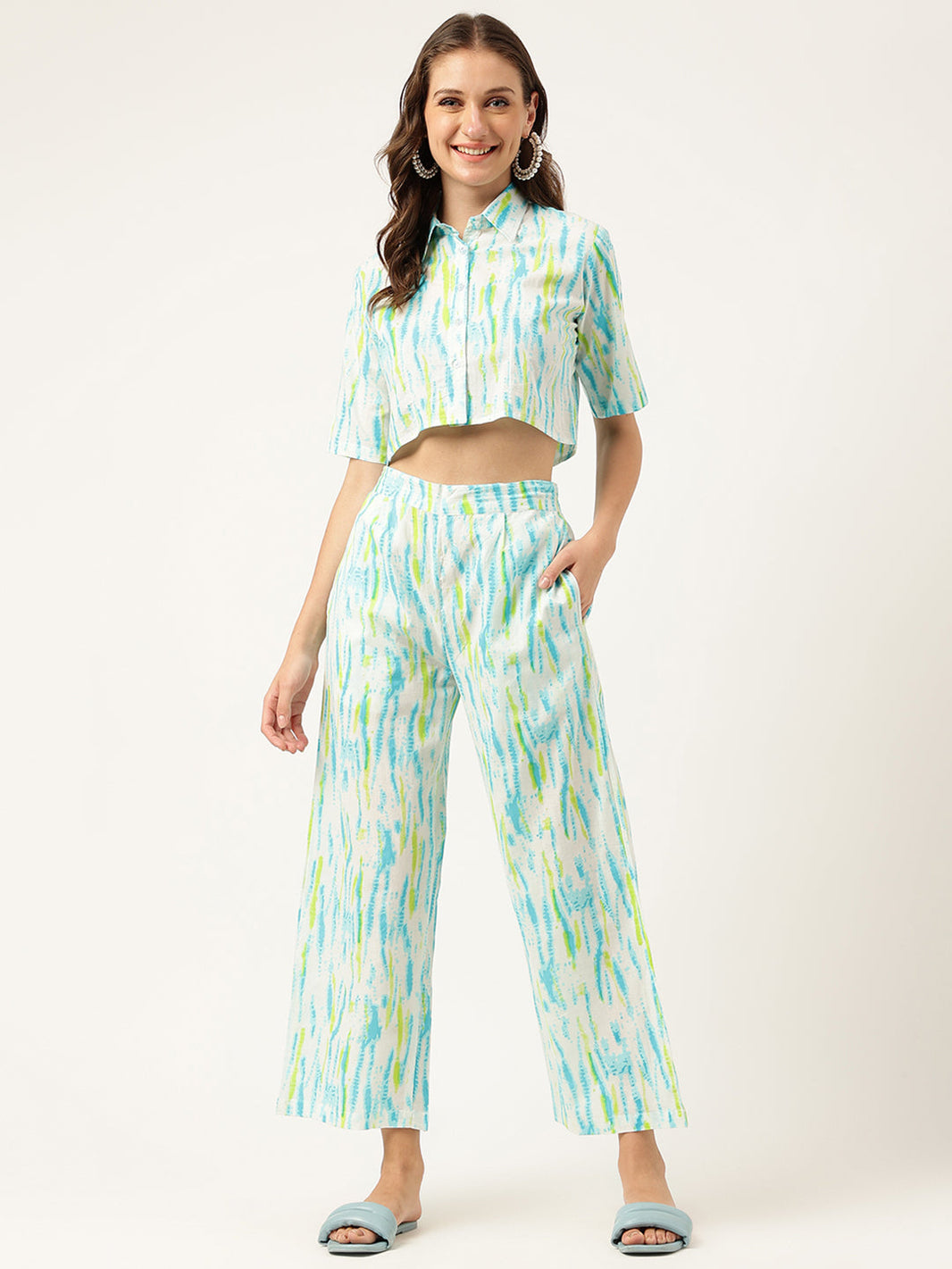 Divena Women Tie And Dye Pure Cotton Shirt With Trousers