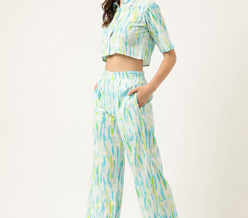 Divena Women Tie And Dye Pure Cotton Shirt With Trousers