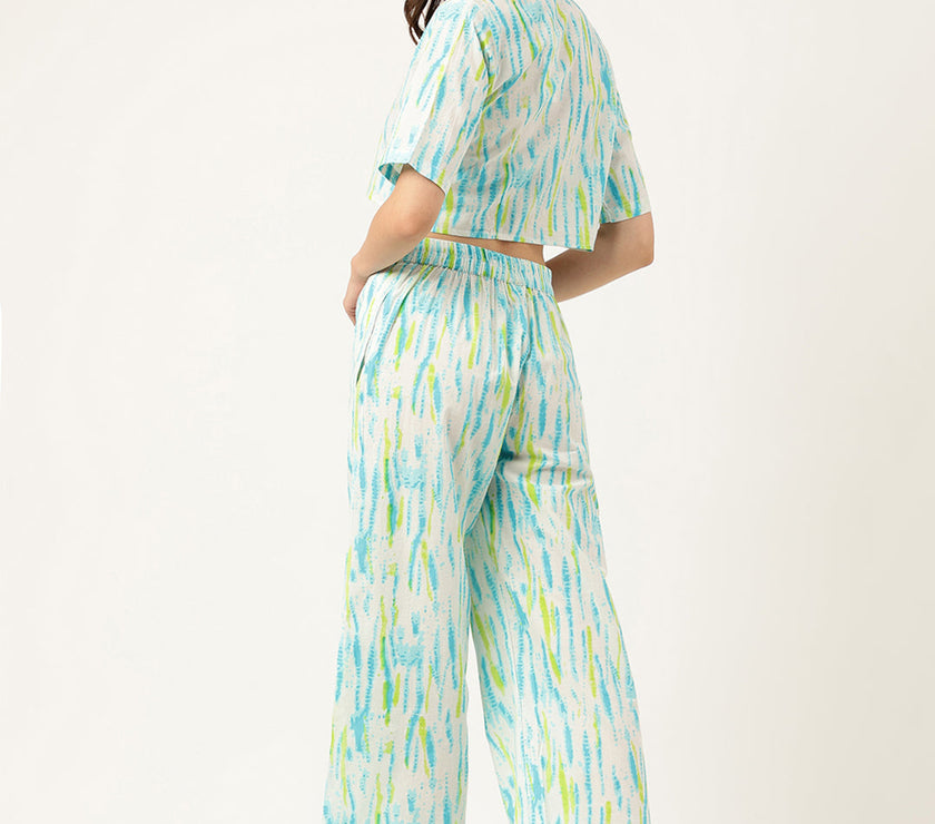 Divena Women Tie And Dye Pure Cotton Shirt With Trousers