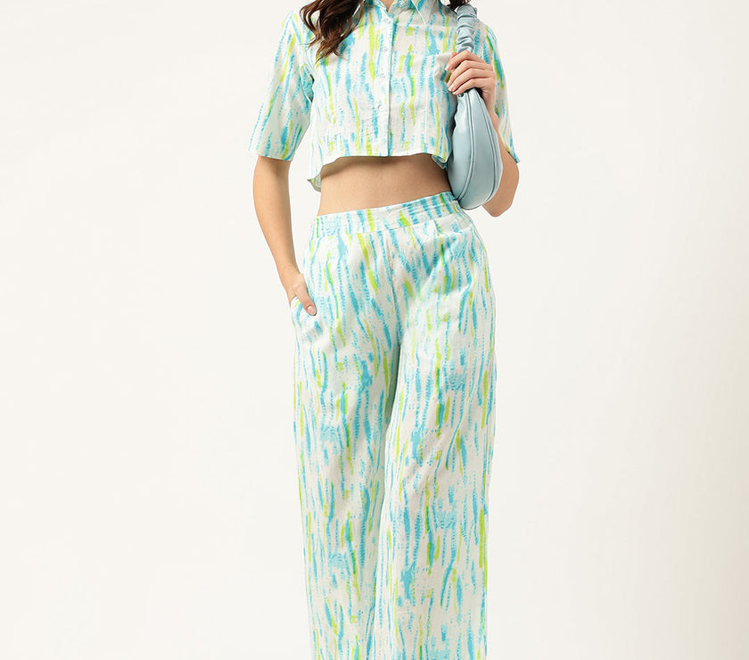 Divena Women Tie And Dye Pure Cotton Shirt With Trousers