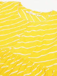 Divena Stripe Printed Yellow Regular Cotton Top