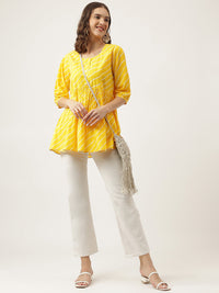 Divena Stripe Printed Yellow Regular Cotton Top