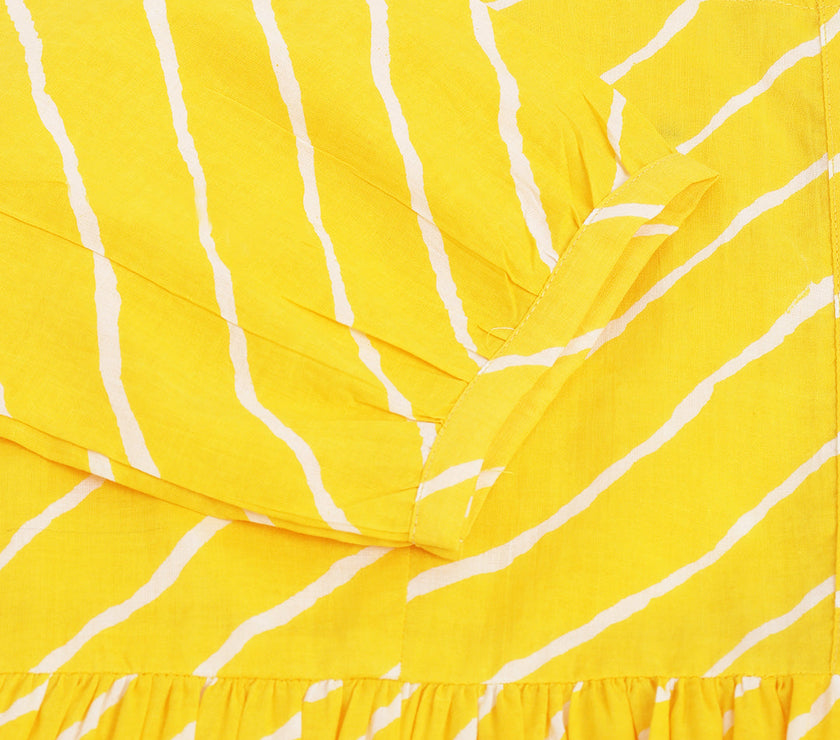 Divena Stripe Printed Yellow Regular Cotton Top