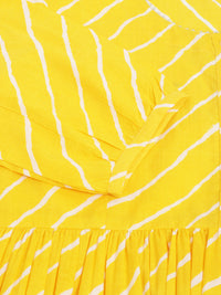 Divena Stripe Printed Yellow Regular Cotton Top