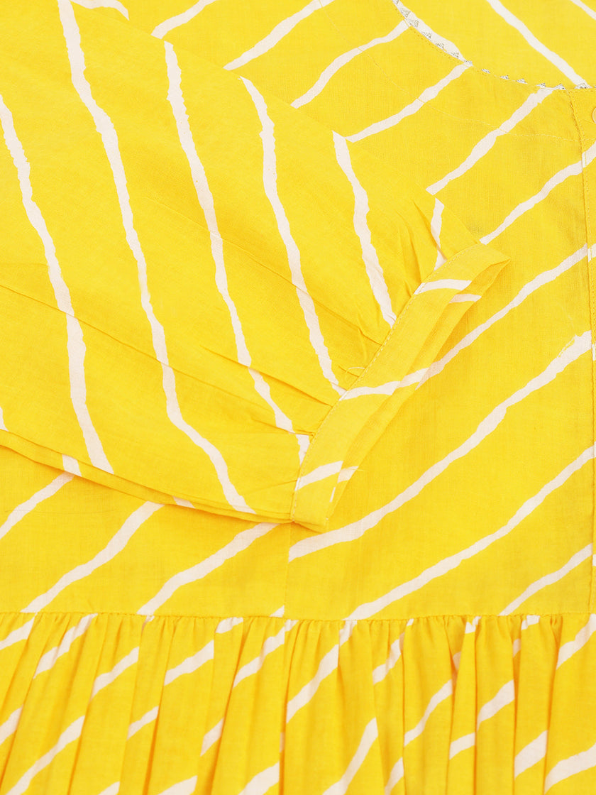 Divena Stripe Printed Yellow Regular Cotton Top