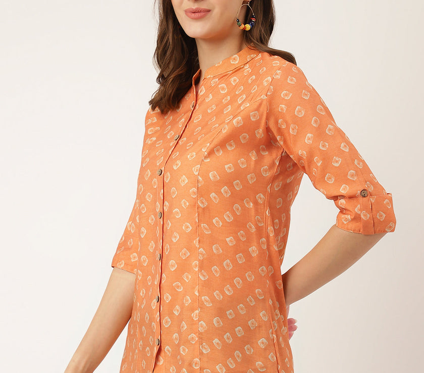 Divena Mustard Printed Chanderi Silk Regular Top