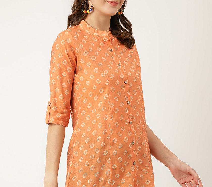 Divena Mustard Printed Chanderi Silk Regular Top