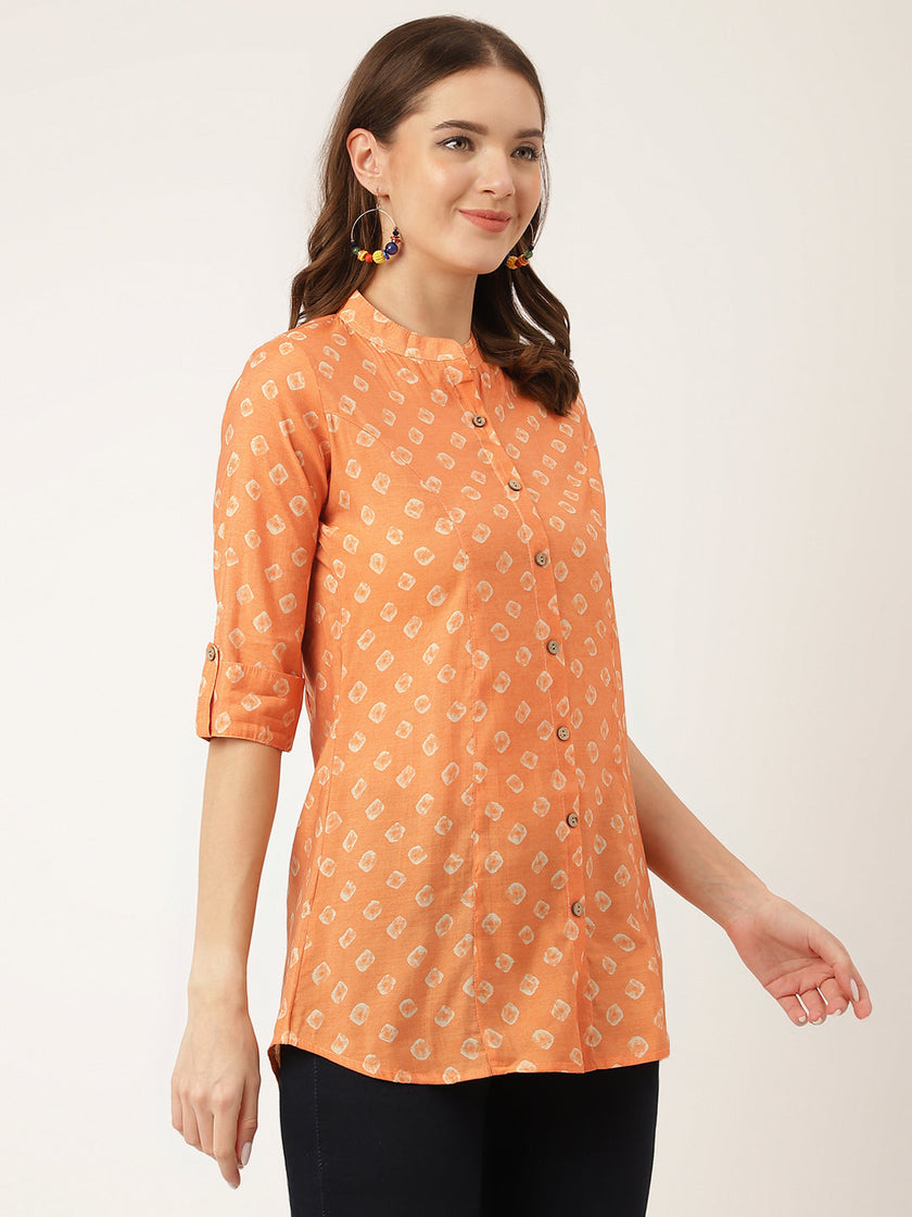 Divena Mustard Printed Chanderi Silk Regular Top