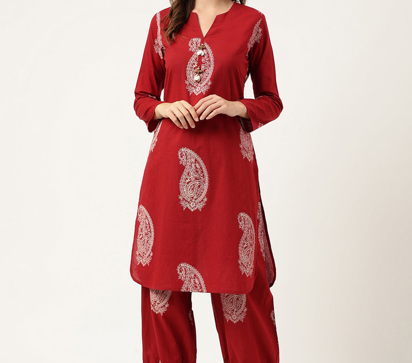 Divena Maroon Paisley Print Cotton Co-ord Set