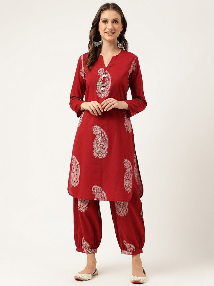 Divena Maroon Paisley Print Cotton Co-ord Set