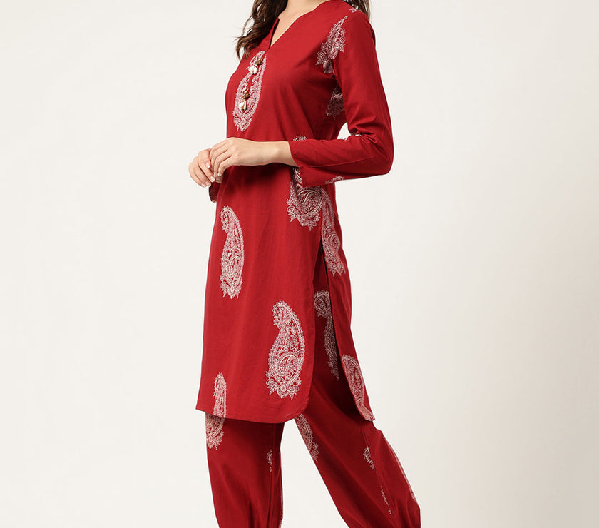 Divena Maroon Paisley Print Cotton Co-ord Set