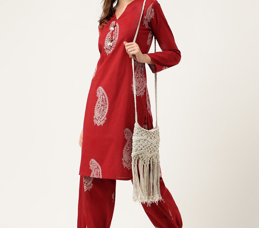 Divena Maroon Paisley Print Cotton Co-ord Set