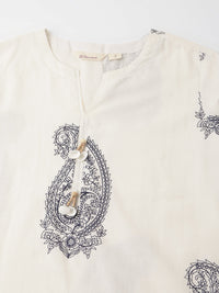 Divena White Paisley Print Cotton Co-ord Set with Mulmul Cotton Lining