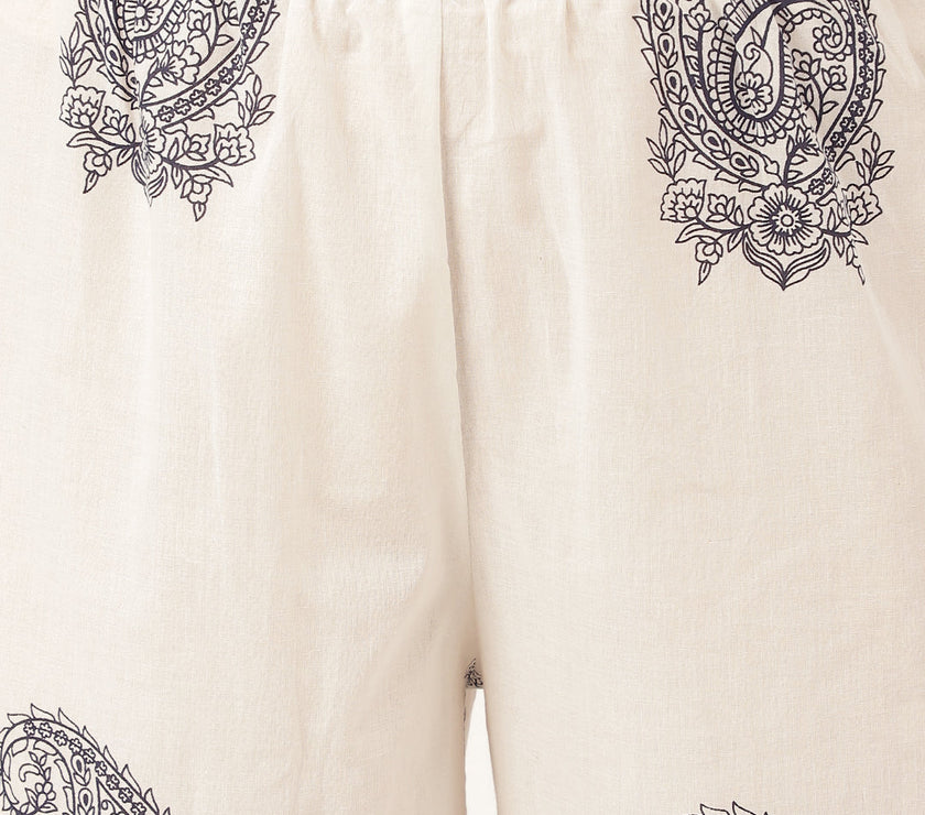 Divena White Paisley Print Cotton Co-ord Set with Mulmul Cotton Lining