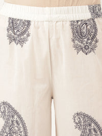 Divena White Paisley Print Cotton Co-ord Set with Mulmul Cotton Lining