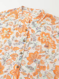 Divena Orange Floral Print Rayon Regular Top