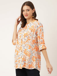 Divena Orange Floral Print Rayon Regular Top