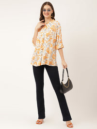 Divena Orange Floral Print Rayon Regular Top