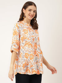 Divena Orange Floral Print Rayon Regular Top