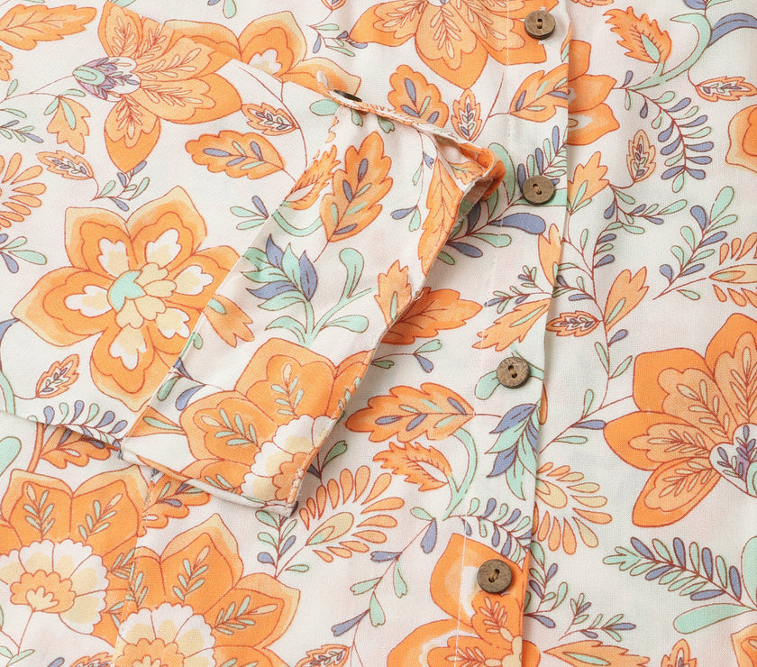 Divena Orange Floral Print Rayon Regular Top