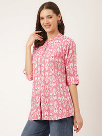 Divena Pink Floral Print Rayon Regular Top