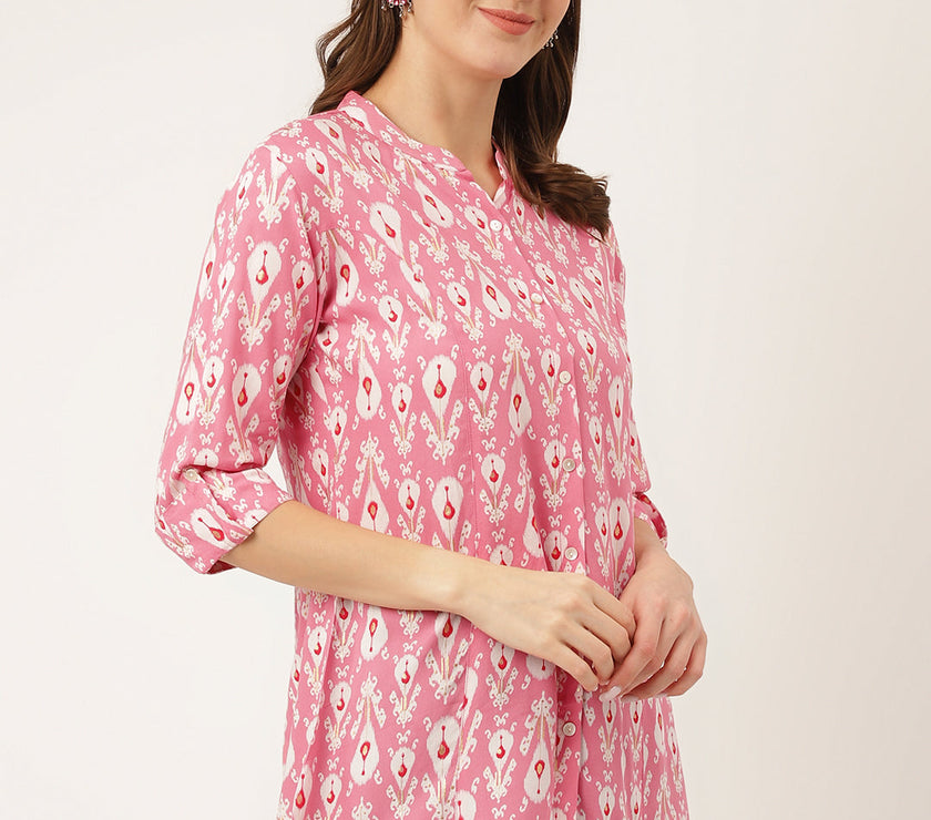 Divena Pink Floral Print Rayon Regular Top