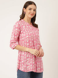 Divena Pink Floral Print Rayon Regular Top