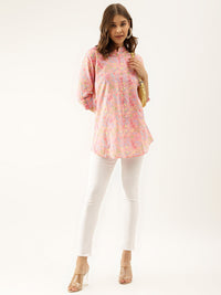 Divena Pink Multi Colored Floral print Cotton Regular Top